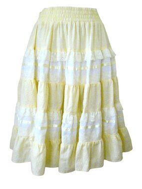 SQUARE UP Tiered cotton skirt sz M lace trim yellow